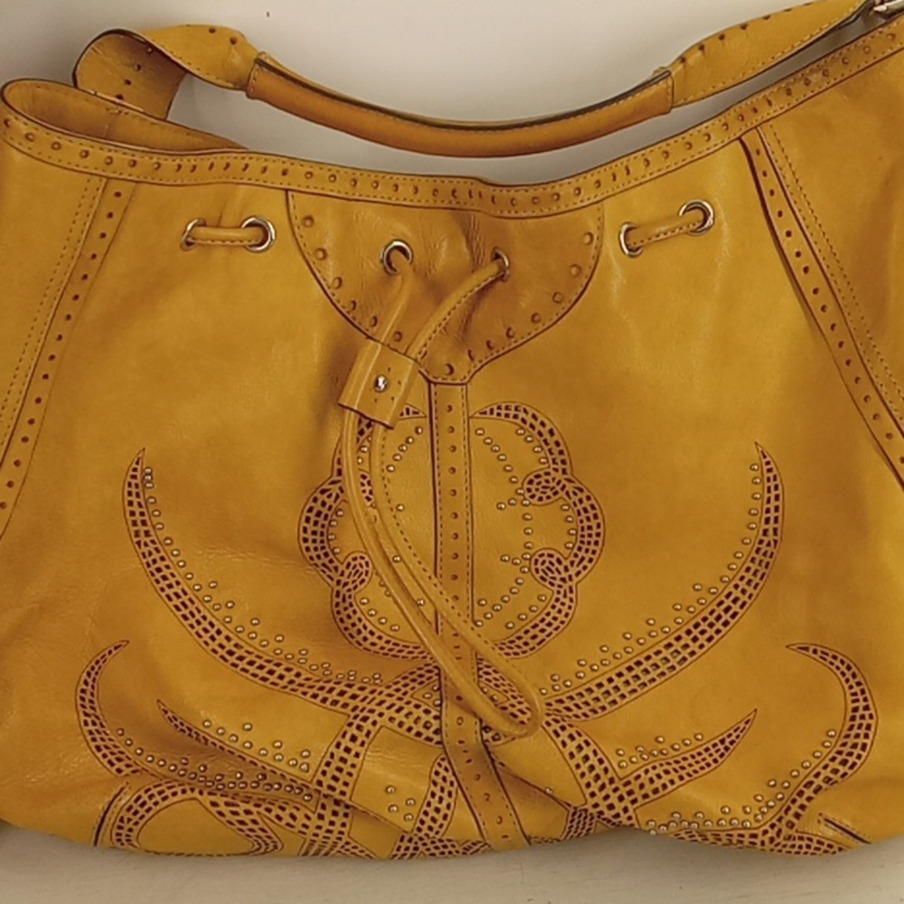 Tan leather beaded coal hann Hand bag